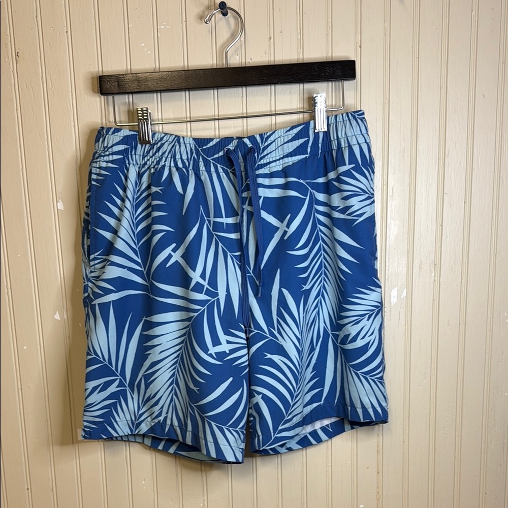 Caribbean Joe SZ L Swim Shorts Blue Tropical Print Summer Beach Pool Party